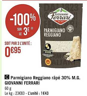 parmigiano reggiano râpé 30% m.g. giovanni ferrari
