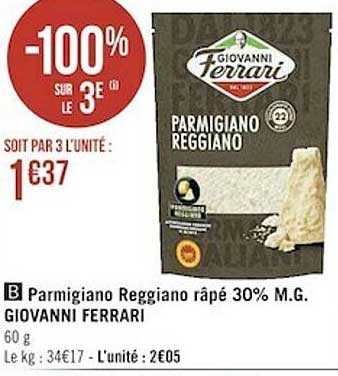 parmigiano reggiano râpé 30% m.g. giovanni ferrari