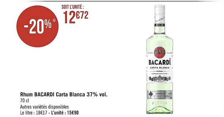 rhum bacardi carta blanca 37% vol.