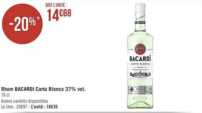 rhum bacardi carta blanca 37% vol.