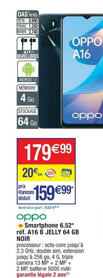 smartphone 6.52" réf. a16 b jelly 64 gb noir