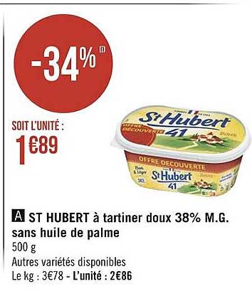 st hubert à tartiner doux 38% m.g. sans huile de palme