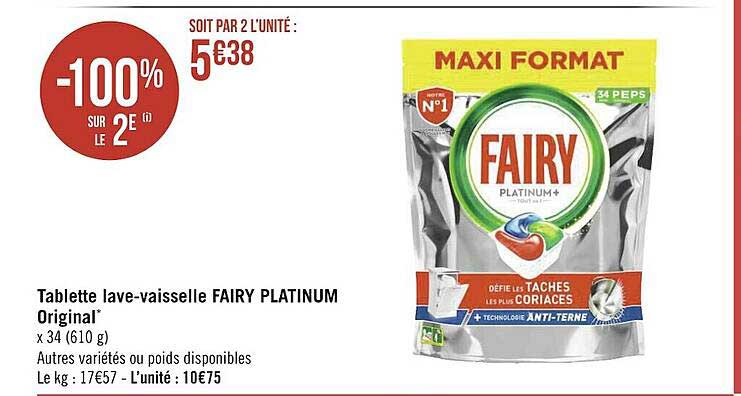 tablette lave-vaisselle fairy platinium