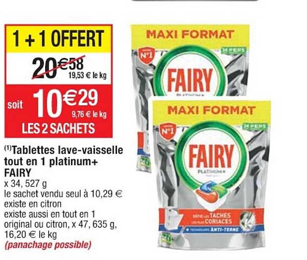 tablettes lave-vaisselle tout en 1 platinum+ fairy
