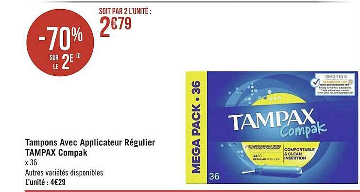 tampons avec applicateur régulier tampax compak