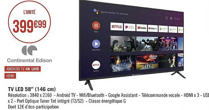 Tv Led 58" (146 Cm) Continental Edison