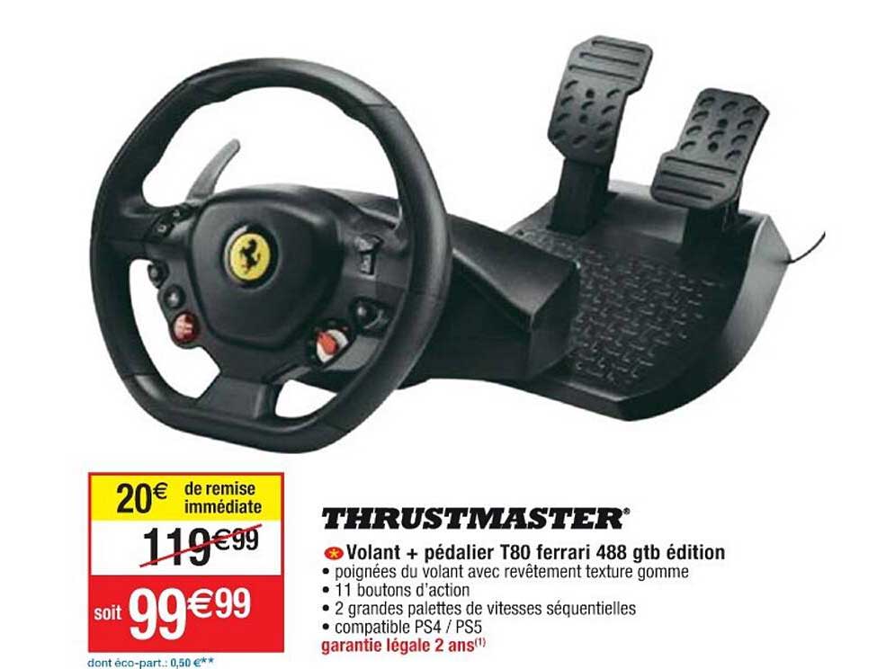 volant + pédalier t80 ferrari 488 gtb édition thrustmaster