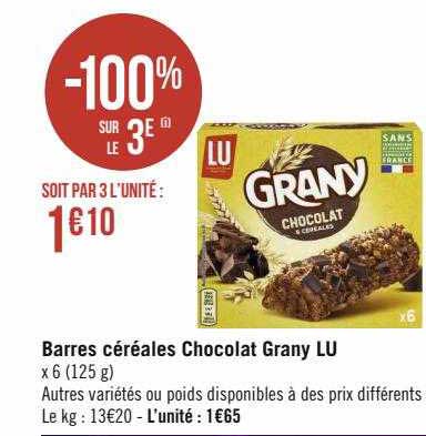 barres céréales chocolat grany lu