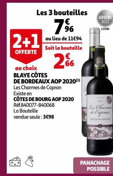 blaye côtes de bordeaux aop 2020 les charmes de capran, côtes de bourg aop 2020