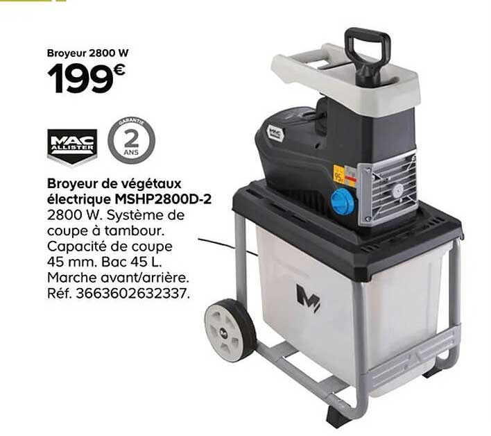 broyeur de végétaux électrique mshp2800d-2 mac allister