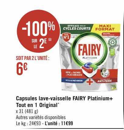 capsules lave-vaisselle fairy platinium+ tout en 1 original