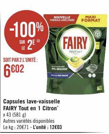 capsules lave-vaisselle fairy tout en 1 citron