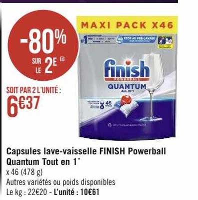 capsules lave-vaisselle finish powerball quantum tout en 1