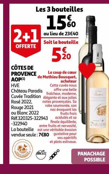 Côtes De Provence Aop Hve Château Paradis Cuvée Tradition Rosé 2022, Rouge 2021 Ou Blanc 2022