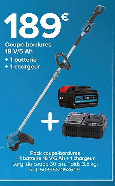 coupe-bordures 18v-5Ah + 1 batterie + 1 chargeur erbauer