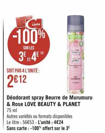 Déodorant Spray Beurre De Murumuru & Rose Love Beauty & Planet