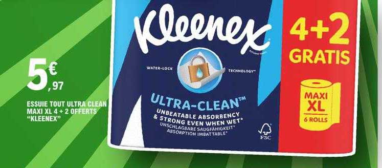 essuie tout ultra clean maxi xl 4 x 2 offerts "kleenex"
