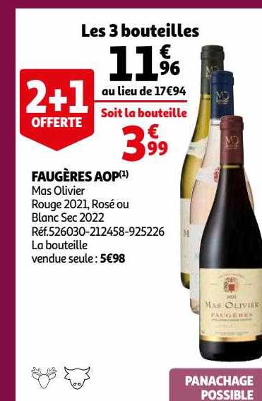 faugères aop mas oliver rouge 2021, rosé ou blanc sec 2022