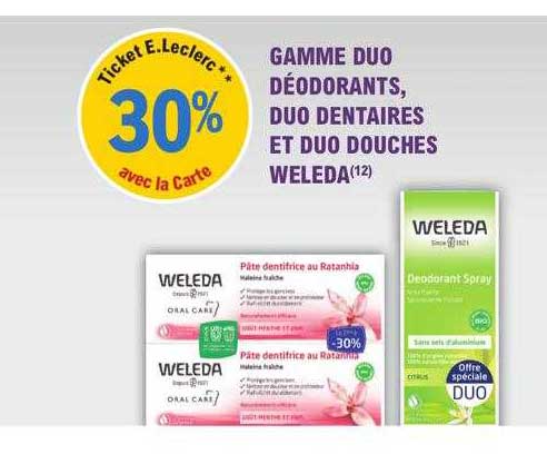gamme duo déodorants, duo dentaires et duo douches weleda