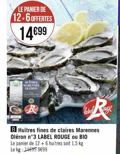 huîtres fines de claires marennes oléron n°3 label rouge ou bio