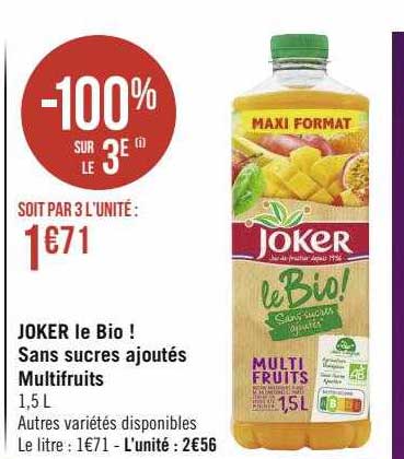 Joker Le Bio ! Sans Sucres Ajoutés Multifruits