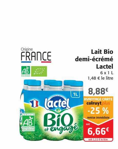 lait bio demi-écrémé lactel
