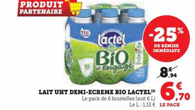 lait uht demi-écrémé bio lactel