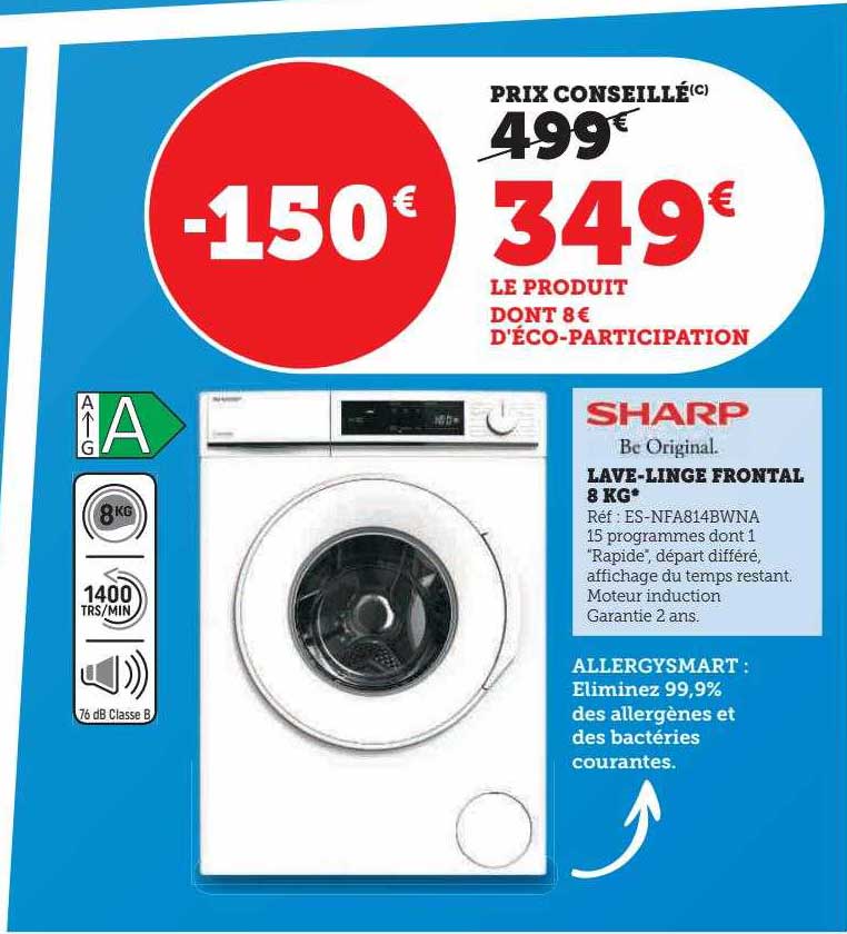 lave-linge frontal 8 kg sharp