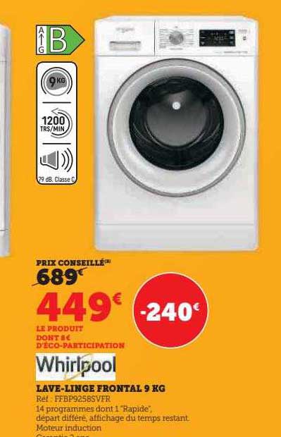lave-linge frontal 9 kg whirlpool