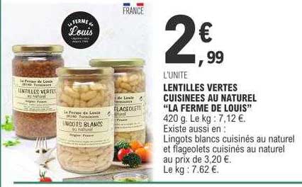 Lentilles Vertes Cuisinées Au Naturel "la Ferme De Louis"