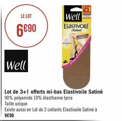 lot de 3+1 offerts mi-bas elastivoile satiné well