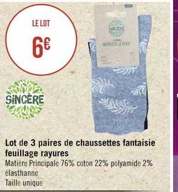 lot de 3 paires de chaussettes fantaisie feuillage rayures sincère