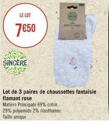 lot de 3 paires de chaussettes fantaisie flamant rose sincère
