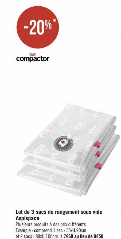 lot de 3 sacs de rangement sous vide aspispace compactor