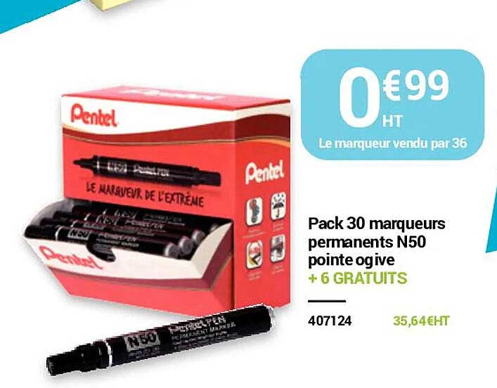 pack 30 marqueurs permanents n50 pointe ogive + 6 gratuits