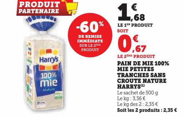 pain de mie 100% mie petites tranches sans croûte nature harrys