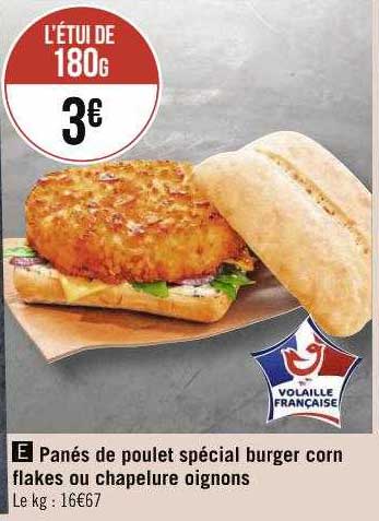 panés de poulet spécial burger corn flakes ou chapelure oignons