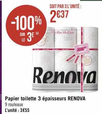 papier toilette 3 épaisseurs renova