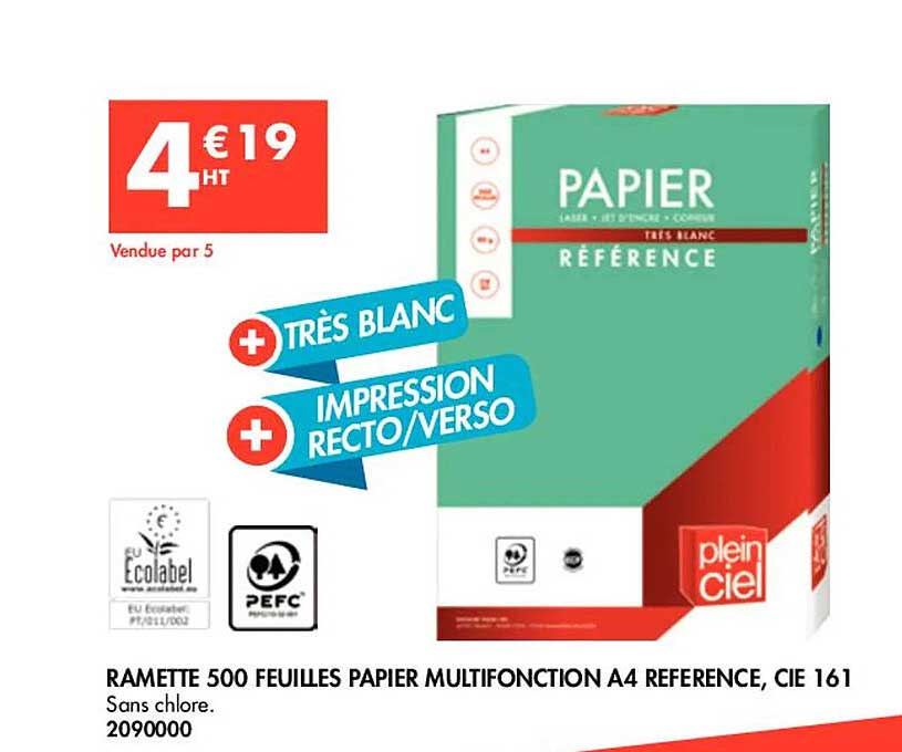 ramette 500 feuilles papier multifonction a4 référence, cie 161