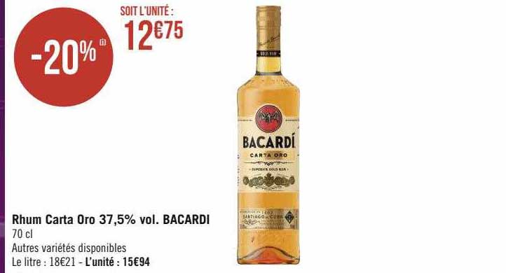 rhum carta oro 37,5% vol. bacardi