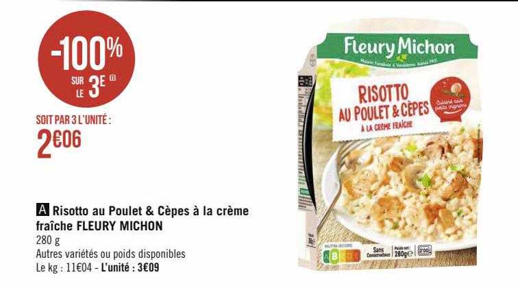 risotto au poulet & cèpes à la crème fraîche fleury michon