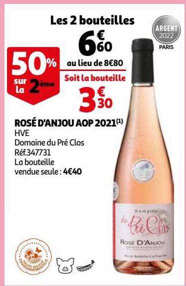 rosé d'anjour aop 2021 hve domaine du pré clos