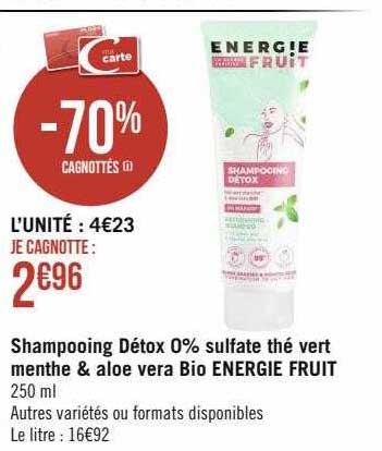 shampooing détox 0% sulfate thé vert menthe & aloé vera bio energie fruit