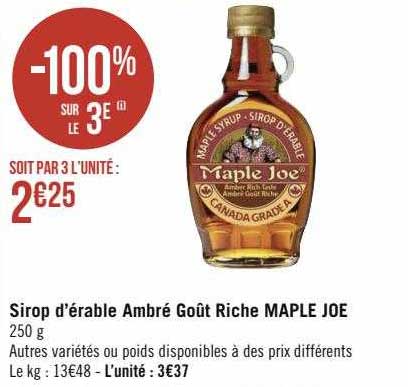 sirop d'érable ambré goût riche maple joe