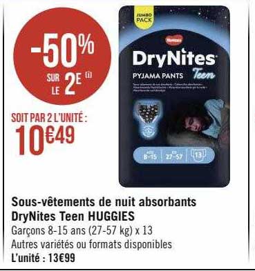 sous-vêtements de nuit absorbants dryNites teen huggies