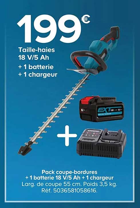 taille-haies 18v-5 Ah + 1 batterie + 1 chargeur