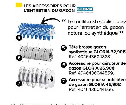 Tête Brosse Gazon Synthétique Gloria, Accessoire Pour Aérateur De Gazon Gloria, Accessoire Pour Scarificateur De Gazon Gloria