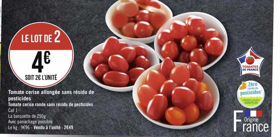 tomate cerise allongée sans résidu de pesticides
