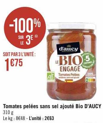 Tomates Pelées Sans Sel Ajouté Bio D'aucy