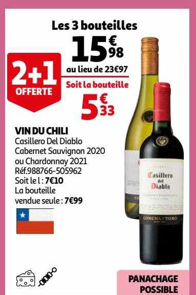 vin du chili casillero del diablo cabernet sauvignon 2020 ou chardonnay 2021